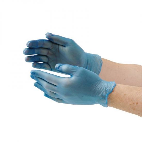 Vogue Vinyl Food Prep Gloves Blue Powder Free Large URO CF403-L