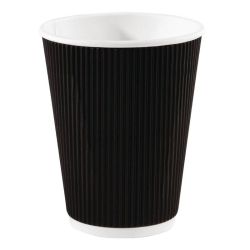 Fiesta Disposable Coffee Cups Ripple Wall Black 340ml / 12oz (Pack Of 25)
