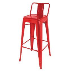 Bolero Bistro Steel High Stool With Backrest Red (Pack Of 4)