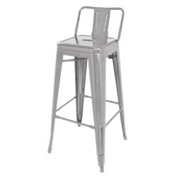 Bolero Bistro Galvanised Steel High Stool With Backrest (Pack Of 4)