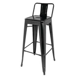 Bolero Bistro Steel High Stool With Backrest Black (Pack Of 4)