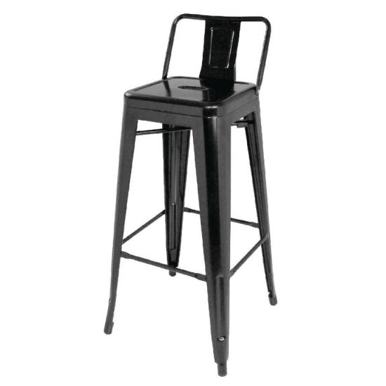 Bolero Steel Bistro High Stools With Back Rest Black (Pack Of 4) URO DL882 Bolero Steel Bistro High Stools With Back Rest Black (Pack Of 4) URO DL882