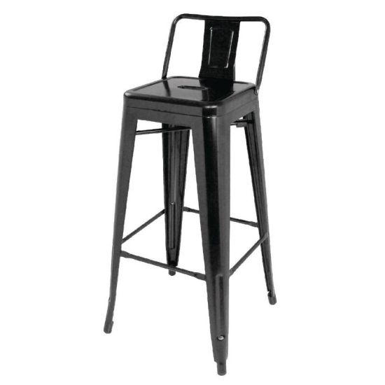 Bolero Steel Bistro High Stools With Back Rest Black (Pack Of 4) URO DL882