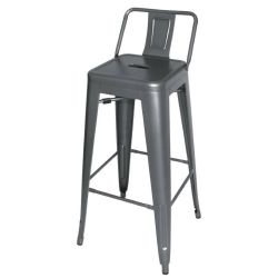 Bolero Bistro High Stool With Backrest Gun Metal (Pack Of 4)