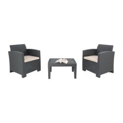 Bolero PP Grey Armchair And Table Wicker Set Bolero PP Grey Armchair And Table Wicker Set