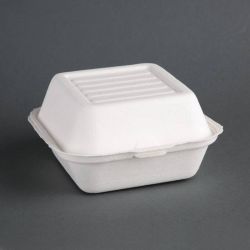 Fiesta Green Compostable Bagasse Burger Boxes 153mm (Pack Of 500) Fiesta Green Compostable Bagasse Burger Boxes 153mm (Pack Of 500)