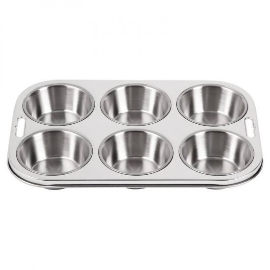 Vogue Stainless Steel 6 Cup Deep Muffin Tray URO E714