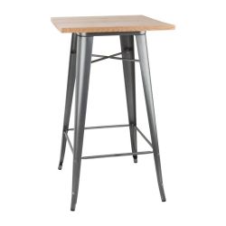 Bolero Bistro Bar Table With Wooden Top Gun Metal (Single)