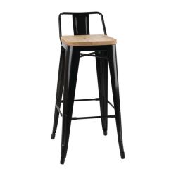 Bolero Bistro Backrest High Stools With Wooden Seat Pad Black (Pack Of 4)
