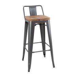 Bolero Bistro Backrest High Stools With Wooden Seat Pad Gun Metal (Pack Of 4)