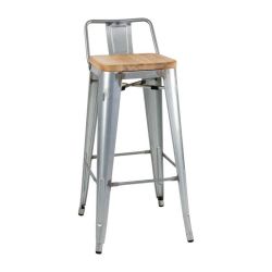 Bolero Bistro Backrest High Stools With Wooden Seat Pad Galvanised Steel (Pack Of 4)