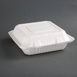 Fiesta Green Compostable Bagasse Hinged Food Containers 237mm (Pack Of 200) Fiesta Green Compostable Bagasse Hinged Food Containers 237mm (Pack Of 200)