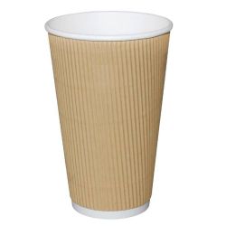 Fiesta Ripple Wall Takeaway Coffee Cups Kraft 455ml / 16oz (Pack Of 500)