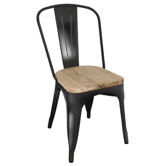 Bolero Steel Dining Side Chairs With Wooden Seatpad Black (Pack Of 4) URO GG707