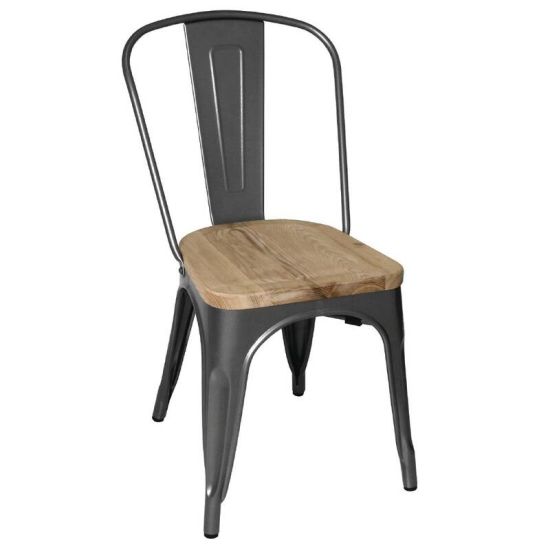 Bolero Steel Dining Side Chairs With Wooden Seatpad Grey (Pack Of 4) URO GG708 Bolero Steel Dining Side Chairs With Wooden Seatpad Grey (Pack Of 4) URO GG708