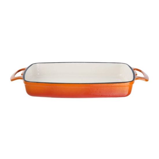 Vogue Orange Rectangular Cast Iron Dish 1.8Ltr URO GH321 Vogue Orange Rectangular Cast Iron Dish 1.8Ltr URO GH321