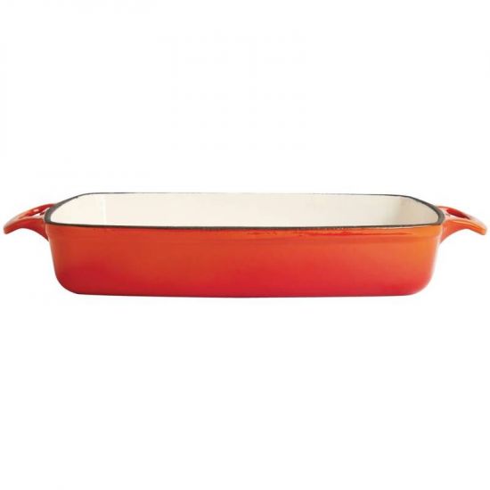 Vogue Orange Rectangular Cast Iron Dish 2.8Ltr URO GH322
