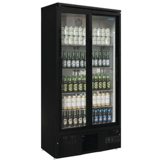 Polar Upright Back Bar Cooler With Sliding Doors In Black 490Ltr URO GJ448