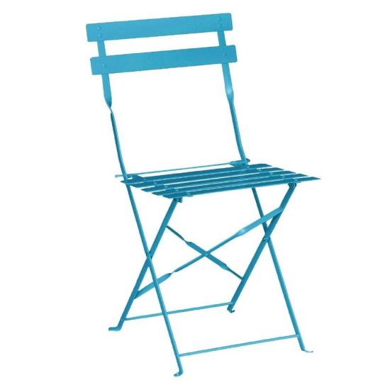 Bolero Pavement Style Steel Chairs Seaside Blue (Pack Of 2) URO GK982 Bolero Pavement Style Steel Chairs Seaside Blue (Pack Of 2) URO GK982