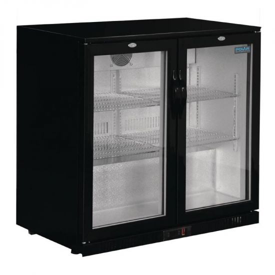 Polar Back Bar Cooler With Hinged Doors In Black 208Ltr URO GL002