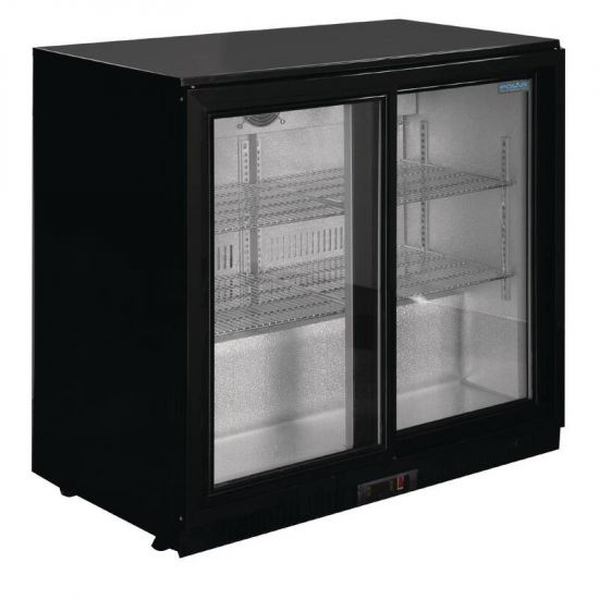 Polar Back Bar Cooler With Sliding Doors In Black 208Ltr URO GL003