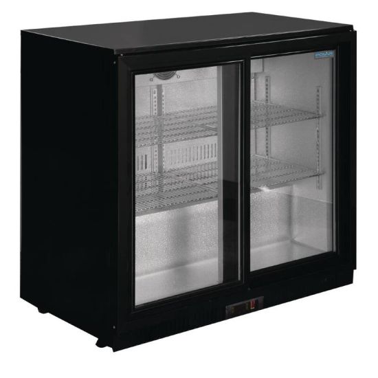 Polar Back Bar Cooler With Sliding Doors In Black 208Ltr URO GL003 Polar Back Bar Cooler With Sliding Doors In Black 208Ltr URO GL003