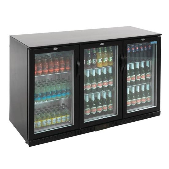 Polar Back Bar Cooler With Hinged Doors In Black 330Ltr URO GL004 Polar Back Bar Cooler With Hinged Doors In Black 330Ltr URO GL004