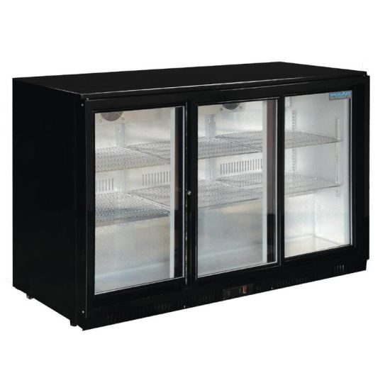 Polar Back Bar Cooler With Sliding Doors In Black 330Ltr URO GL006 Polar Back Bar Cooler With Sliding Doors In Black 330Ltr URO GL006