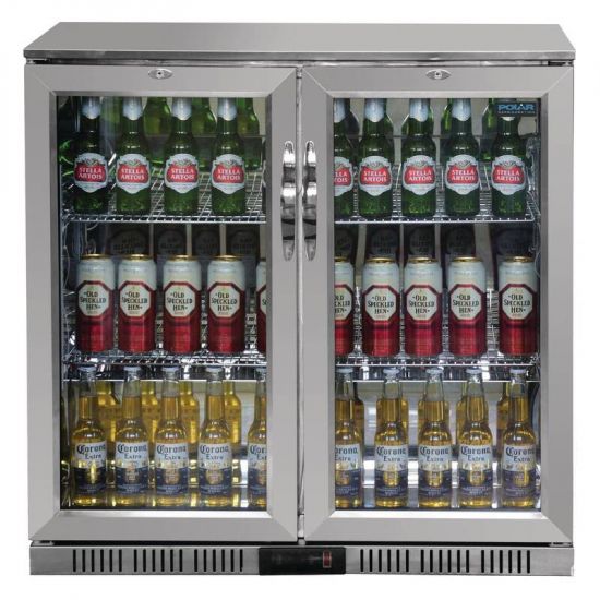Polar Back Bar Cooler With Hinged Doors In Silver 208Ltr URO GL008