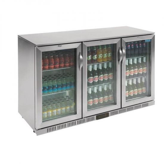 Polar Back Bar Cooler With Hinged Doors In Silver 330Ltr URO GL009