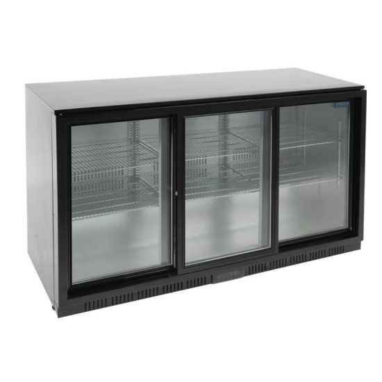 Polar Back Bar Cooler With Sliding Doors In Black 320Ltr URO GL013 Polar Back Bar Cooler With Sliding Doors In Black 320Ltr URO GL013
