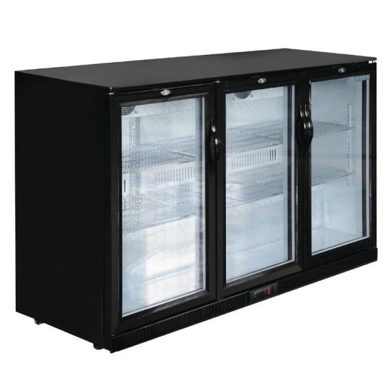 Polar Back Bar Cooler With Hinged Doors In Black 320Ltr URO GL014 Polar Back Bar Cooler With Hinged Doors In Black 320Ltr URO GL014