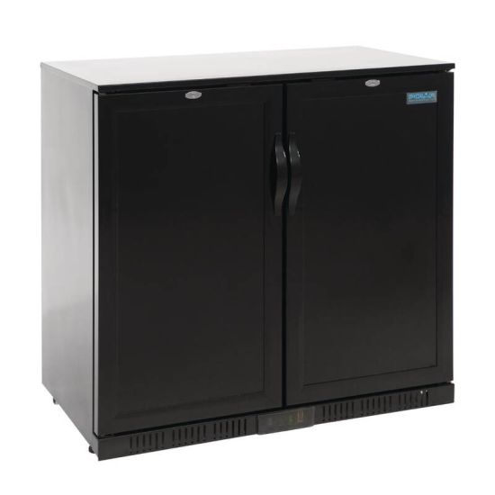Polar Back Bar Cooler With Hinged Solid Door In Black 208Ltr URO GL016 Polar Back Bar Cooler With Hinged Solid Door In Black 208Ltr URO GL016