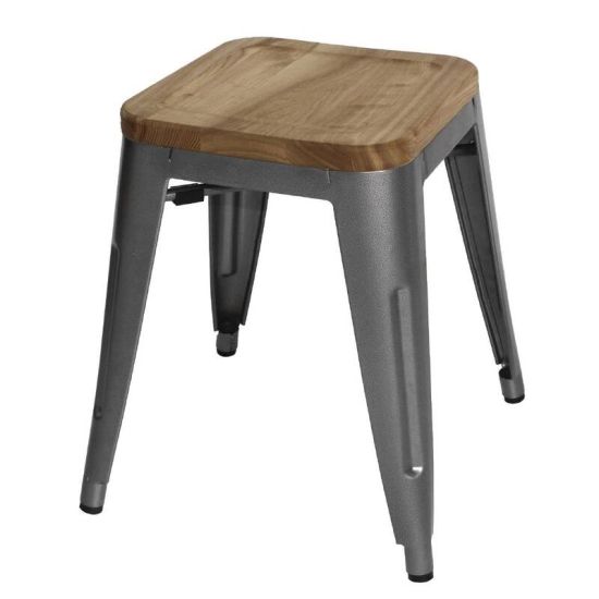 Bolero Grey Steel Bistro Low Stools With Wooden Seatpad (Pack Of 4) URO GM636 Bolero Grey Steel Bistro Low Stools With Wooden Seatpad (Pack Of 4) URO GM636