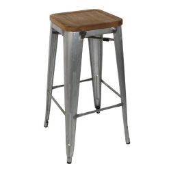 Bolero Bistro High Stools With Wooden Seat Pad Galvanised Steel (Pack Of 4)