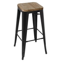 Bolero Bistro High Stools With Wooden Seat Pad Black (Pack Of 4)