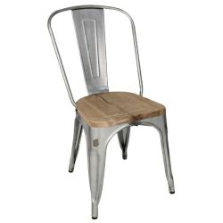 Bolero Bistro Side Chairs With Wooden Seat Pad Galvanised Steel (Pack Of 4) Bolero Bistro Side Chairs With Wooden Seat Pad Galvanised Steel (Pack Of 4)
