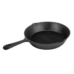 Vogue Round Cast Iron Ribbed Skillet Pan