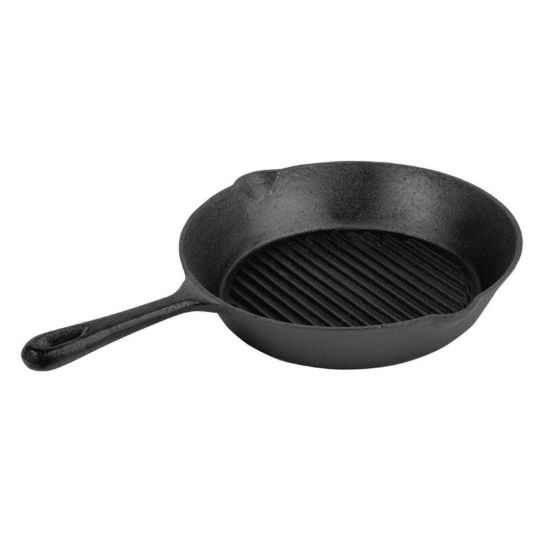 Vogue Round Cast Iron Ribbed Skillet Pan URO M652