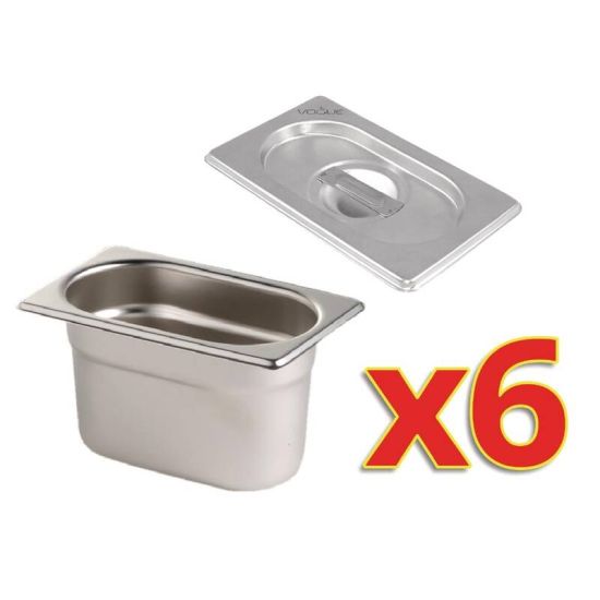 Set Of 6 Vogue Gastronorm Pans & Lids URO S430 Set Of 6 Vogue Gastronorm Pans & Lids URO S430