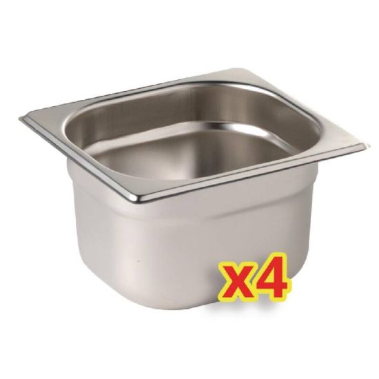 Vogue Set Of 4 1/6 Gastronorm Pans & Lids URO S431 Vogue Set Of 4 1/6 Gastronorm Pans & Lids URO S431