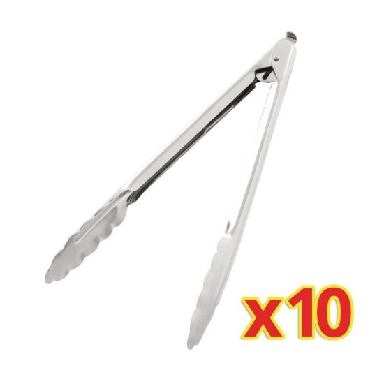 Bulk Buy Pack Of 10 Catering Tongs 10in URO S633