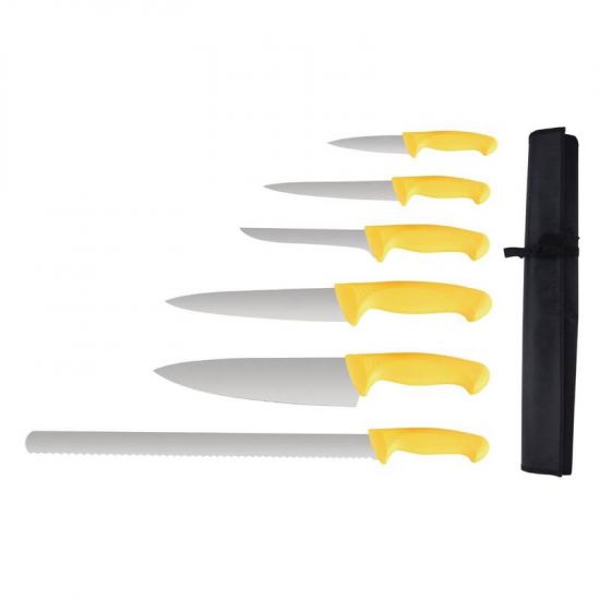 Vogue Yellow Handle 6 Piece Knife Set With Wallet URO S852