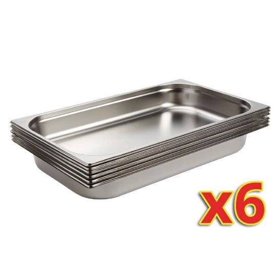 Vogue Stainless Steel 1/1 Gastronorm Pans 65mm Set Of 6 URO S895