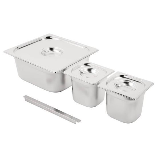 Vogue Stainless Steel Gastronorm Set 2x 1/6 And 2/3 With Lids URO SA241 Vogue Stainless Steel Gastronorm Set 2x 1/6 And 2/3 With Lids URO SA241