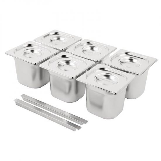 Vogue Stainless Steel Gastronorm Pan Set 6 X 1/6 With Lids URO SA243
