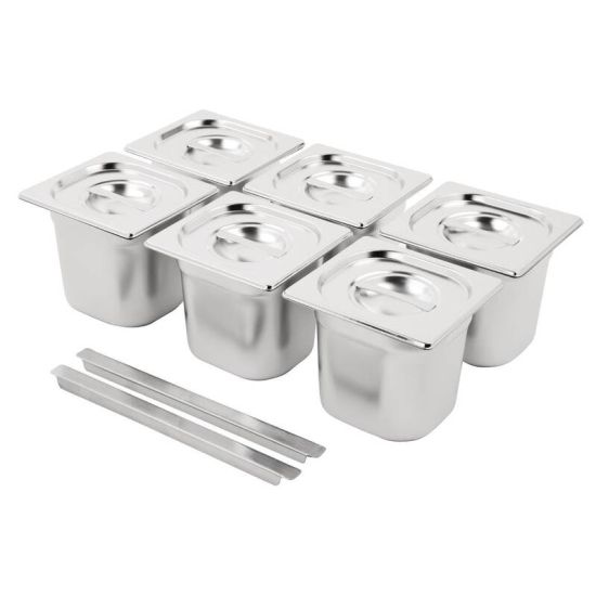 Vogue Stainless Steel Gastronorm Pan Set 6 X 1/6 With Lids URO SA243 Vogue Stainless Steel Gastronorm Pan Set 6 X 1/6 With Lids URO SA243