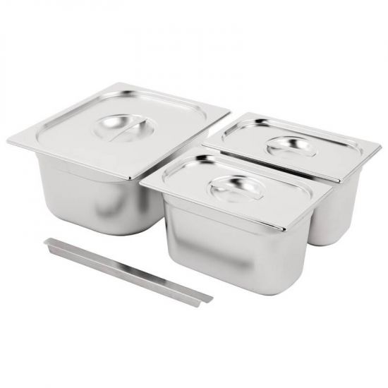 Vogue Stainless Steel Gastronorm Set 1/2 And 2x 1/4 With Lids URO SA244