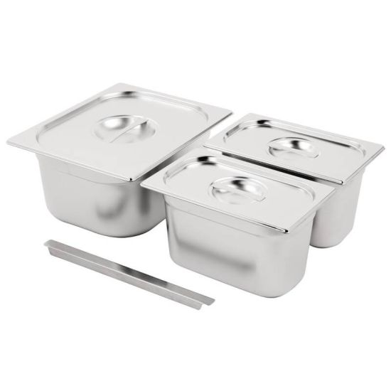 Vogue Stainless Steel Gastronorm Set 1/2 And 2x 1/4 With Lids URO SA244 Vogue Stainless Steel Gastronorm Set 1/2 And 2x 1/4 With Lids URO SA244
