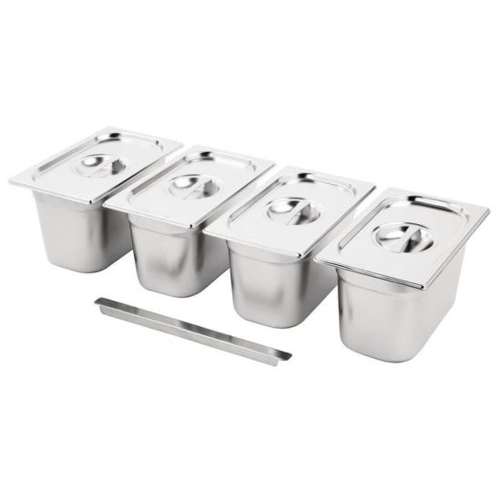 Vogue Stainless Steel Gastronorm Set 4 1/4 With Lids URO SA247 Vogue Stainless Steel Gastronorm Set 4 1/4 With Lids URO SA247